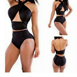 High Waist Swimsuit Crossover👙 Bandage Bikini Set